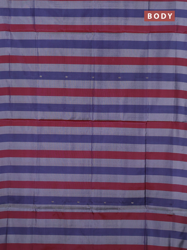 Banana pith saree grey maroon and pista green with allover stripe pattern in borderless style