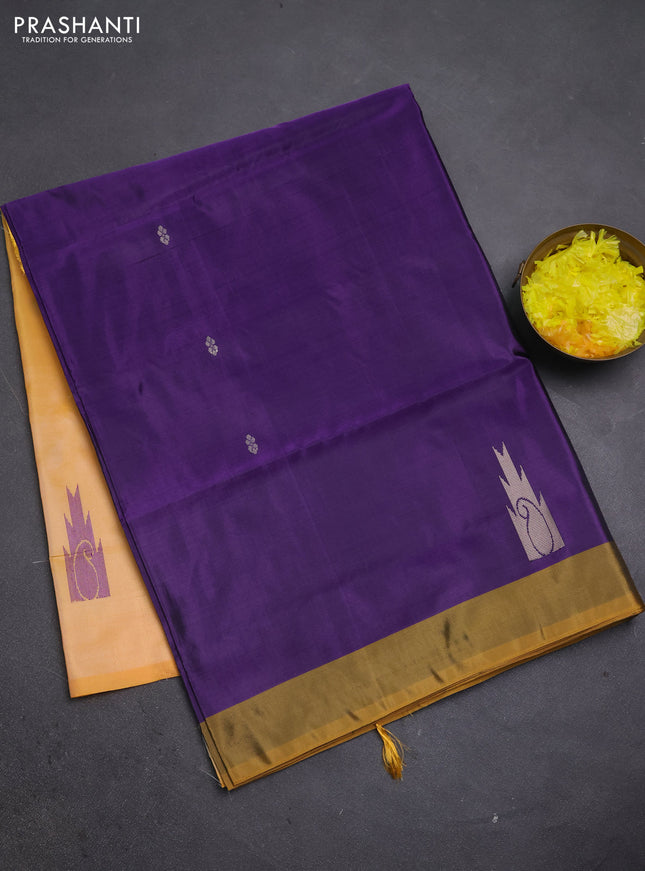 Banana pith saree violet and pale orange with thread woven buttas and simple border