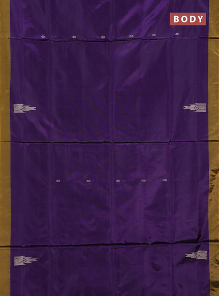 Banana pith saree violet and pale orange with thread woven buttas and simple border