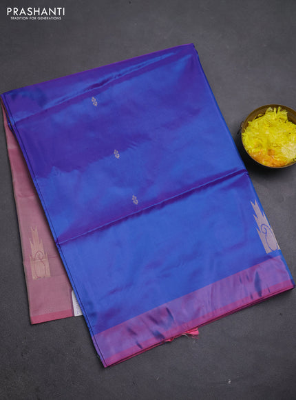 Banana pith saree dual shade of blue and pink with thread woven buttas and simple border