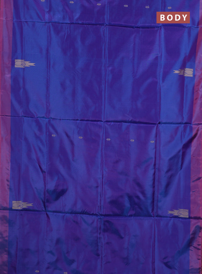 Banana pith saree dual shade of blue and pink with thread woven buttas and simple border