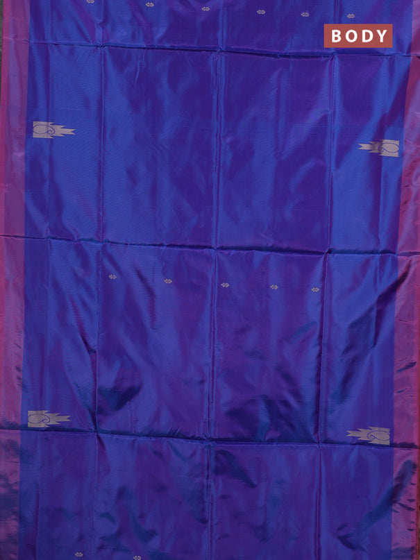Banana pith saree dual shade of blue and pink with thread woven buttas and simple border