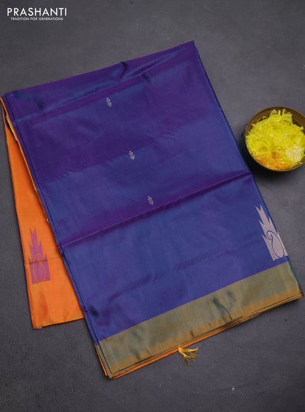 Banana pith saree purple and orange with thread woven buttas and simple border