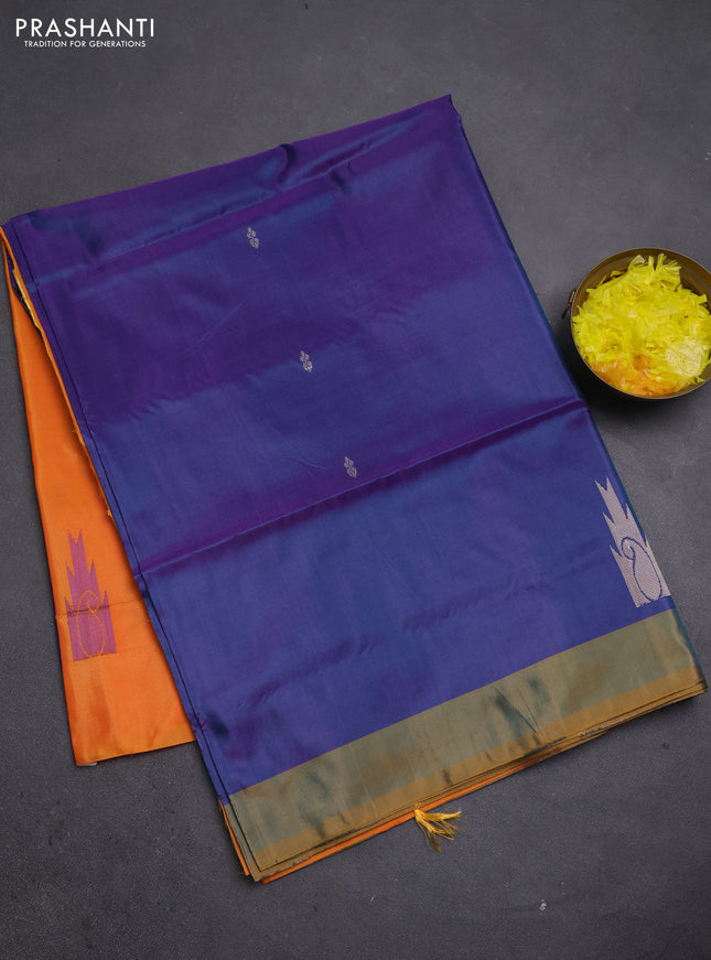 Banana pith saree purple and orange with thread woven buttas and simple border