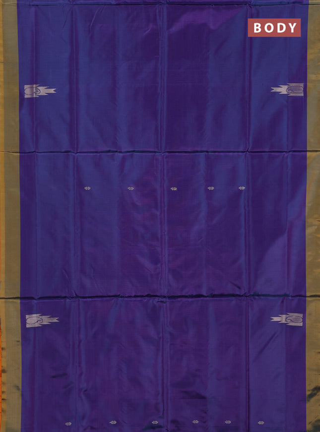 Banana pith saree purple and orange with thread woven buttas and simple border