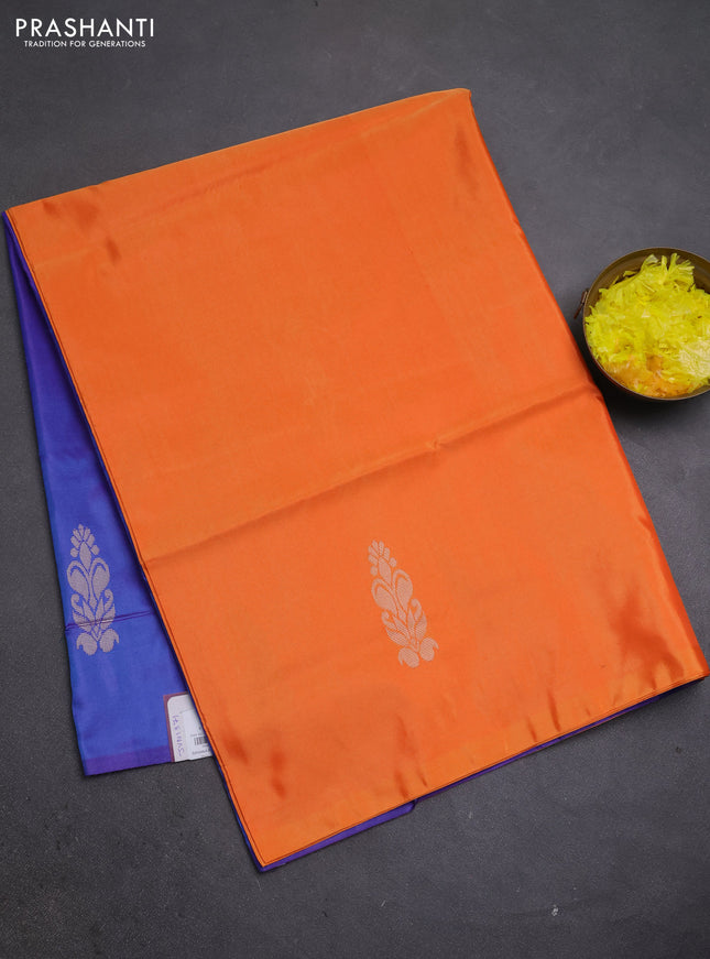 Banana pith saree orange and dual shade of purple with thread woven buttas in borderless style