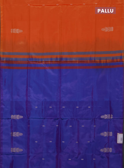 Banana pith saree orange and dual shade of purple with thread woven buttas in borderless style