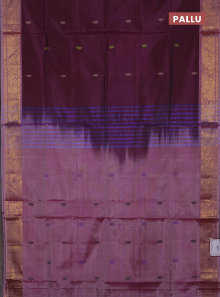 Banana pith saree wine shade and pastel maroon with thread woven buttas and zari woven border