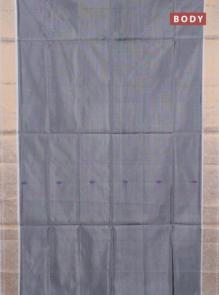 Banana pith saree grey and off white with thread woven buttas and zari woven border