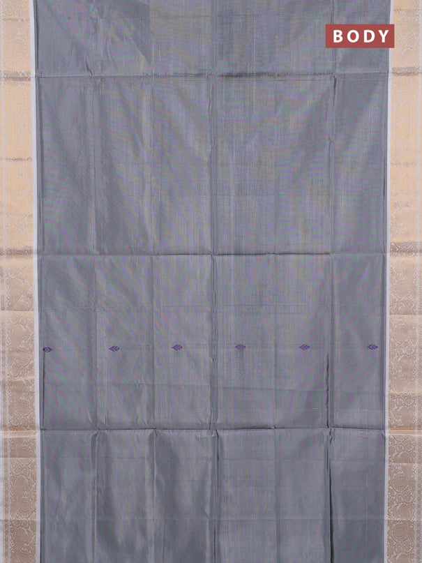 Banana pith saree grey and off white with thread woven buttas and zari woven border