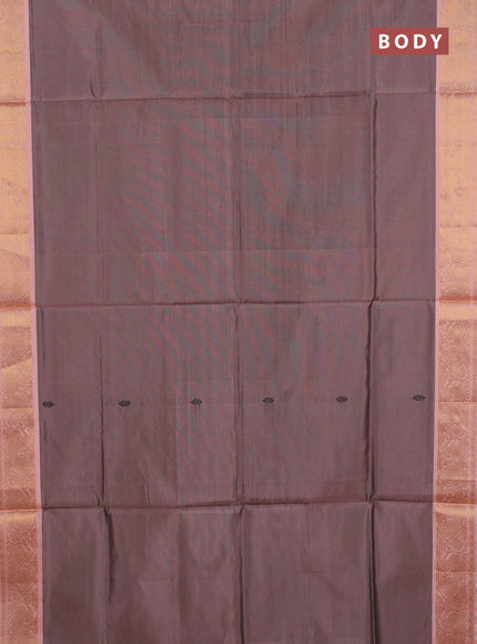 Banana pith saree dark peach and peach shade with thread woven buttas and zari woven border