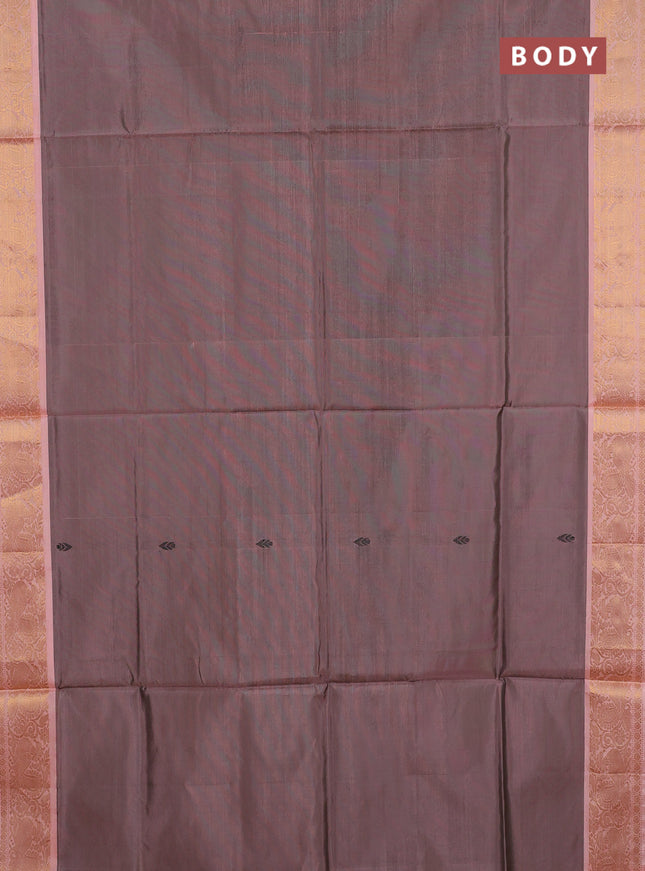 Banana pith saree dark peach and peach shade with thread woven buttas and zari woven border