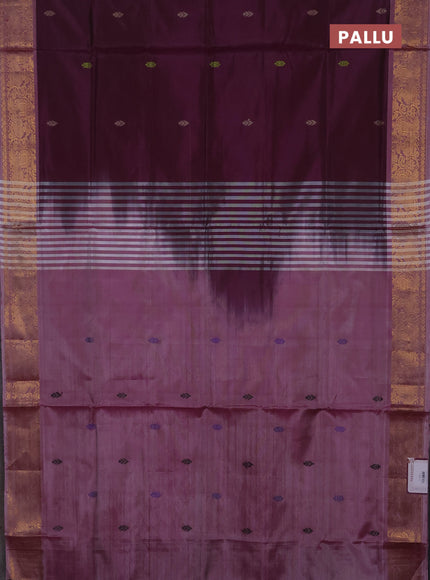 Banana pith saree wine shade and pastel maroon with thread woven buttas and zari woven border