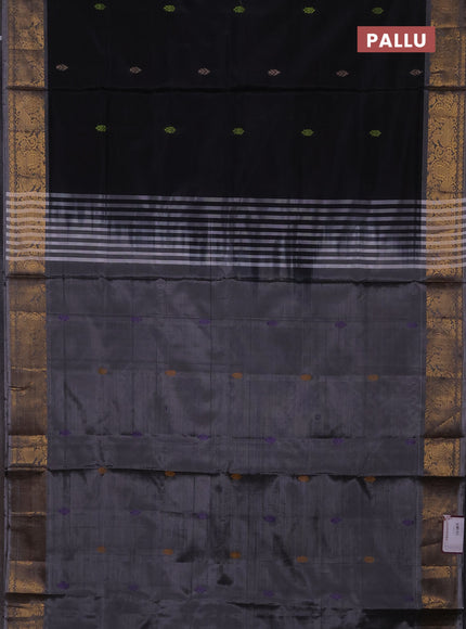 Banana pith saree elephant grey and grey with thread woven buttas and zari woven border