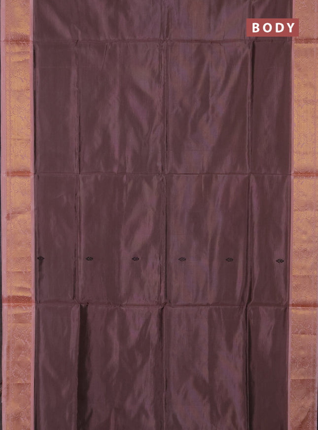 Banana pith saree dark peach and peach orange with thread woven buttas and zari woven border