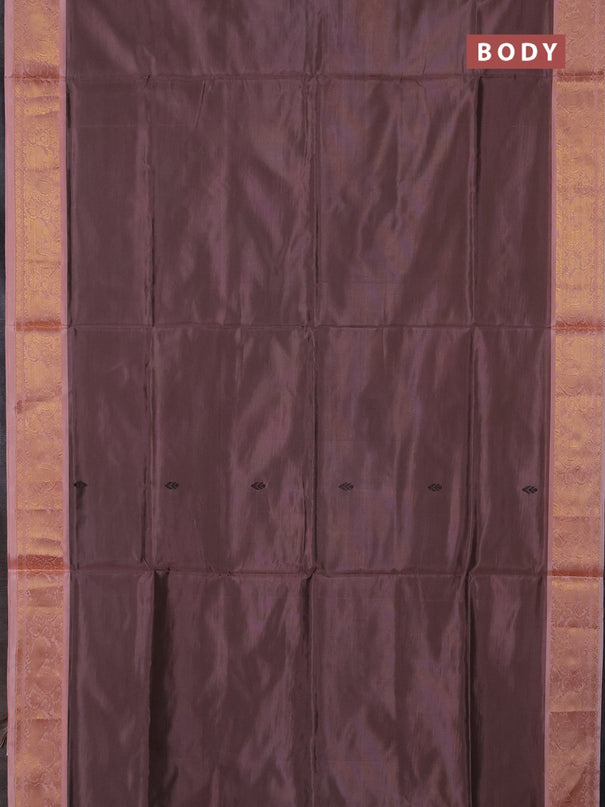Banana pith saree dark peach and peach orange with thread woven buttas and zari woven border