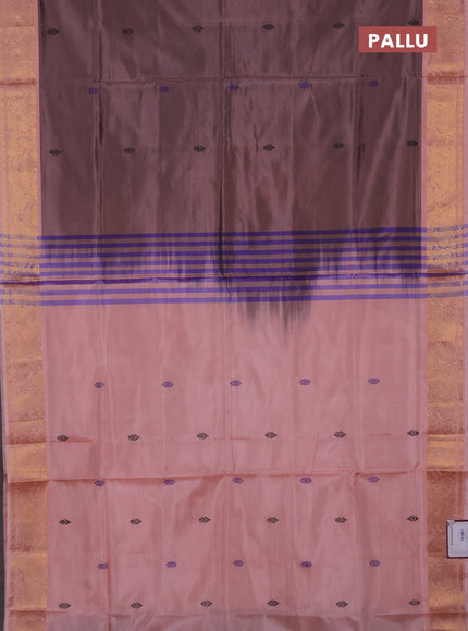 Banana pith saree dark peach and peach orange with thread woven buttas and zari woven border