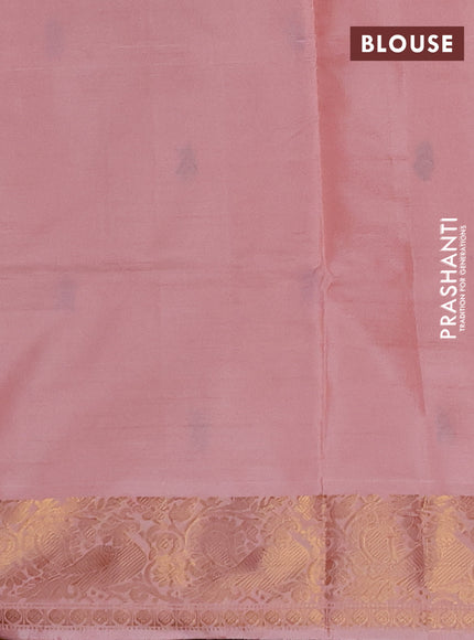 Banana pith saree dark peach and peach orange with thread woven buttas and zari woven border