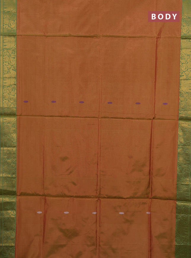 Banana pith saree sunset orange and green with thread woven buttas and zari woven border