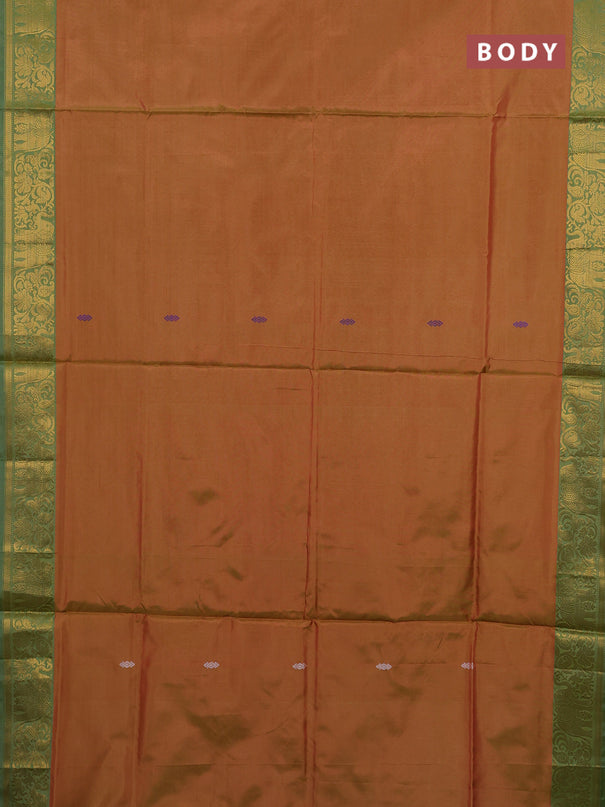 Banana pith saree sunset orange and green with thread woven buttas and zari woven border