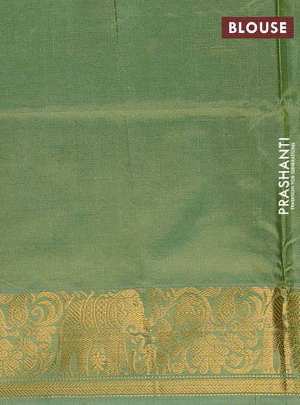 Banana pith saree sunset orange and green with thread woven buttas and zari woven border