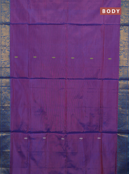 Banana pith saree purple and blue with thread woven buttas and zari woven border