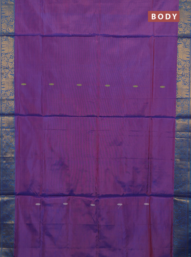 Banana pith saree purple and blue with thread woven buttas and zari woven border