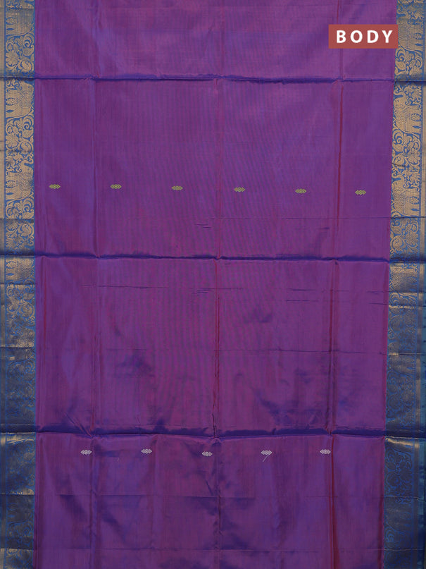 Banana pith saree purple and blue with thread woven buttas and zari woven border