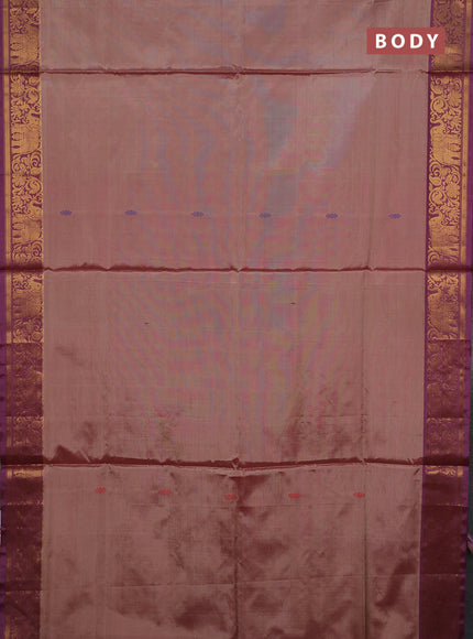 Banana pith saree beige and wine shade with thread woven buttas and zari woven border