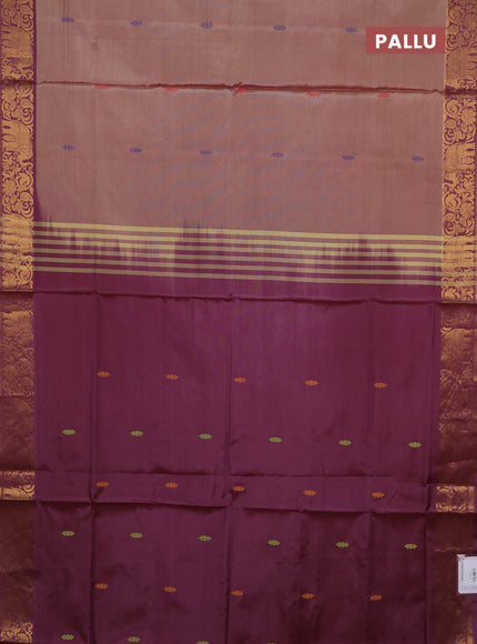 Banana pith saree beige and wine shade with thread woven buttas and zari woven border