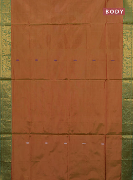 Banana pith saree sunset orange and green shade with thread woven buttas and zari woven border