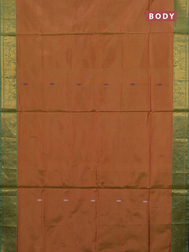 Banana pith saree sunset orange and green shade with thread woven buttas and zari woven border