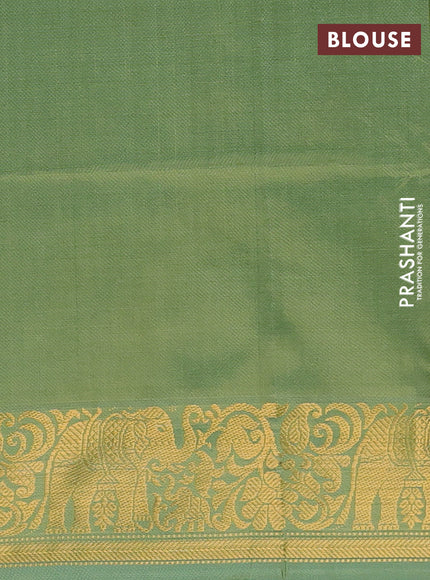 Banana pith saree sunset orange and green shade with thread woven buttas and zari woven border