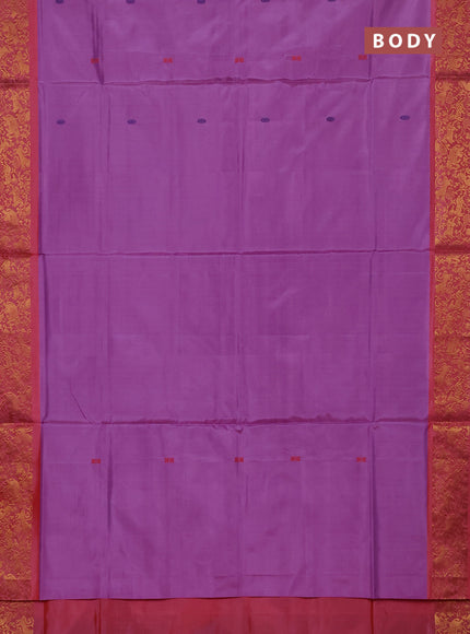 Banana pith saree lavender and peach pink with thread woven buttas and zari woven border