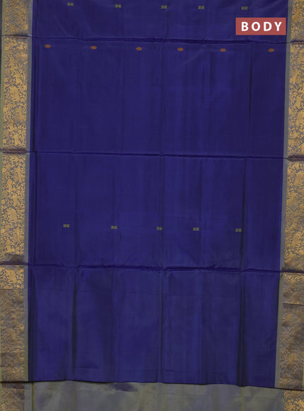 Banana pith saree blue and dual shade yellow with thread woven buttas and zari woven border