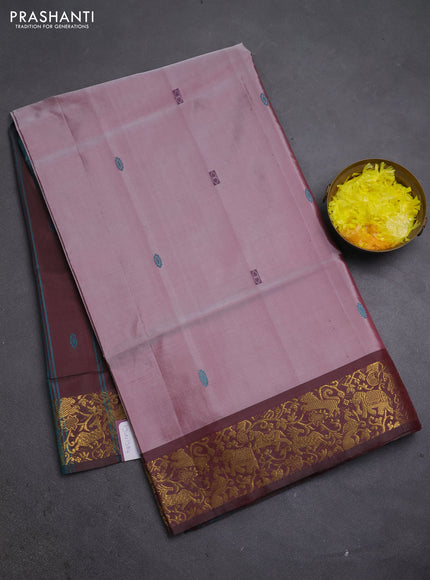 Banana pith saree pastel maroon and deep maroon with thread woven buttas and zari woven border