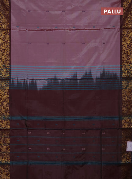 Banana pith saree pastel maroon and deep maroon with thread woven buttas and zari woven border
