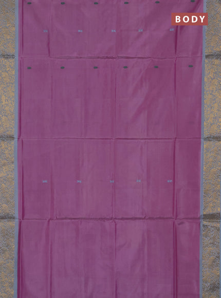 Banana pith saree lotus pink and pastel blue with thread woven buttas and zari woven border