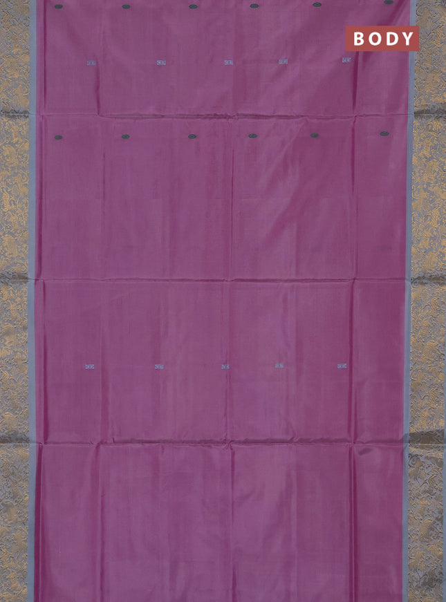 Banana pith saree lotus pink and pastel blue with thread woven buttas and zari woven border