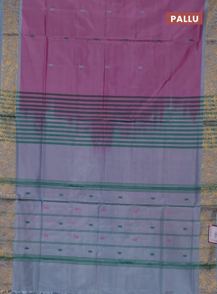 Banana pith saree lotus pink and pastel blue with thread woven buttas and zari woven border