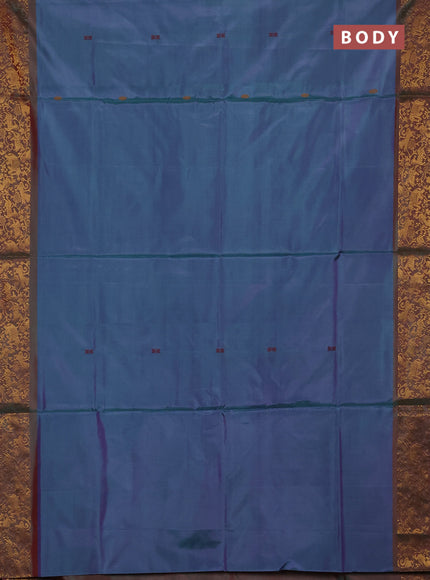Banana pith saree dual shade of purple and dual shade of orange with thread woven buttas and zari woven border