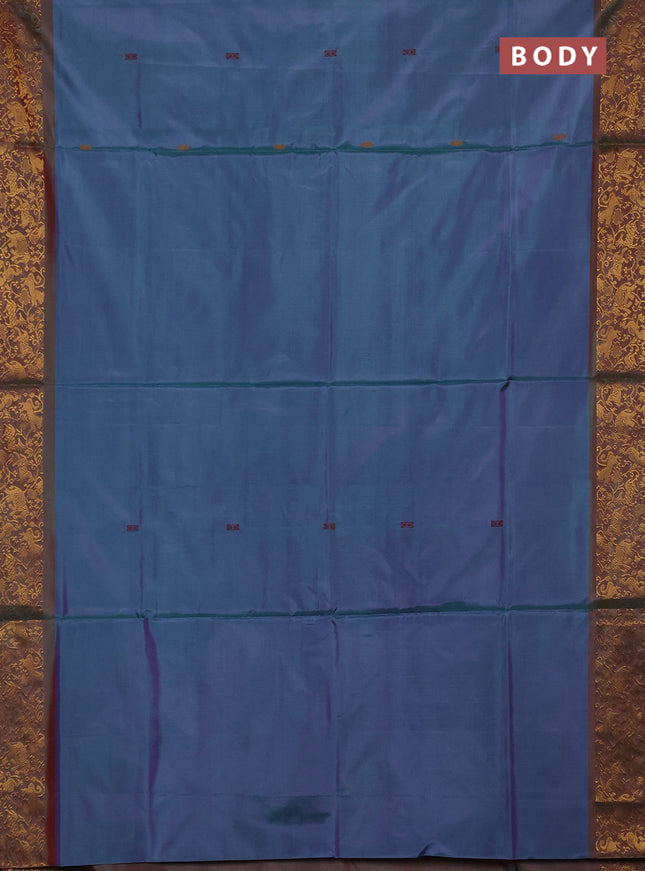 Banana pith saree dual shade of purple and dual shade of orange with thread woven buttas and zari woven border