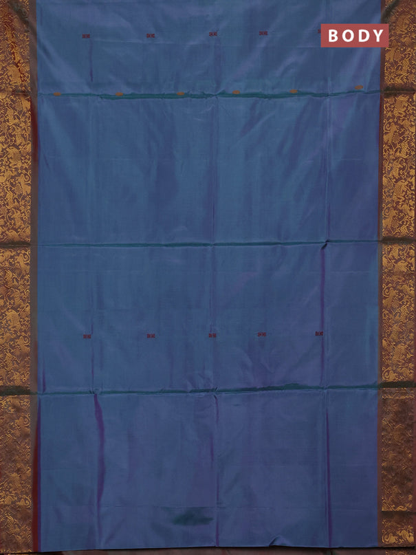 Banana pith saree dual shade of purple and dual shade of orange with thread woven buttas and zari woven border
