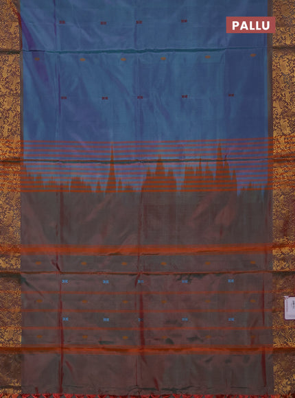 Banana pith saree dual shade of purple and dual shade of orange with thread woven buttas and zari woven border