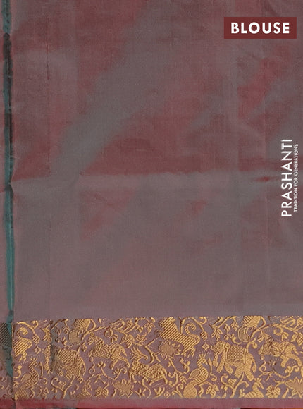 Banana pith saree dual shade of purple and dual shade of orange with thread woven buttas and zari woven border