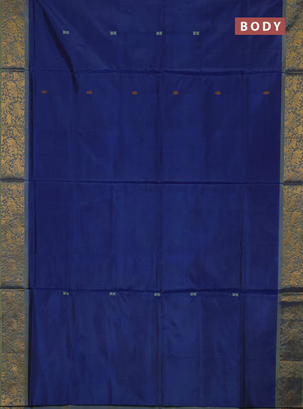 Banana pith saree blue and dual shade of yellow with thread woven buttas and zari woven border