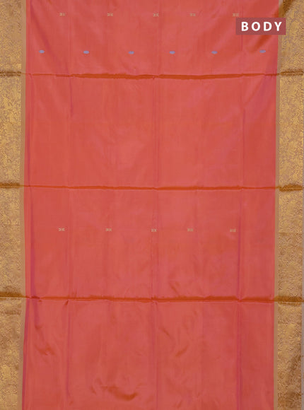 Banana pith saree peach orange and pale orange with thread woven buttas and zari woven border