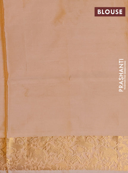 Banana pith saree peach orange and pale orange with thread woven buttas and zari woven border