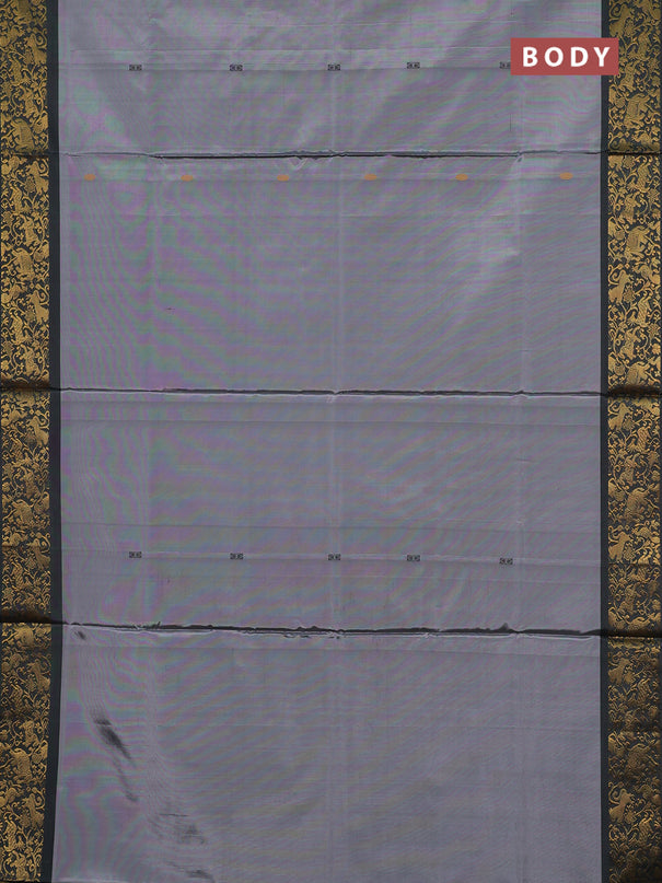 Banana pith saree grey and black with thread woven buttas and zari woven border