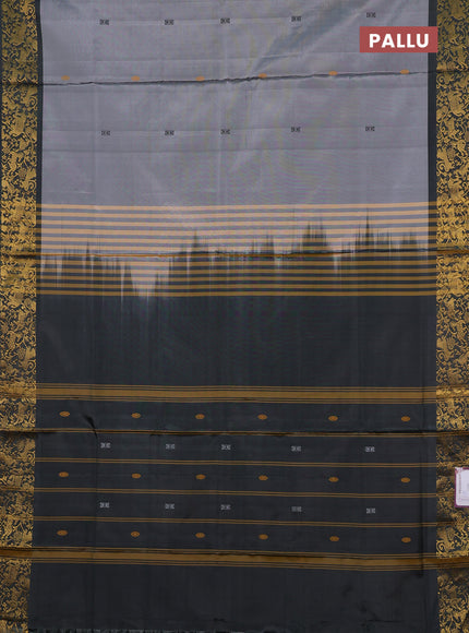 Banana pith saree grey and black with thread woven buttas and zari woven border